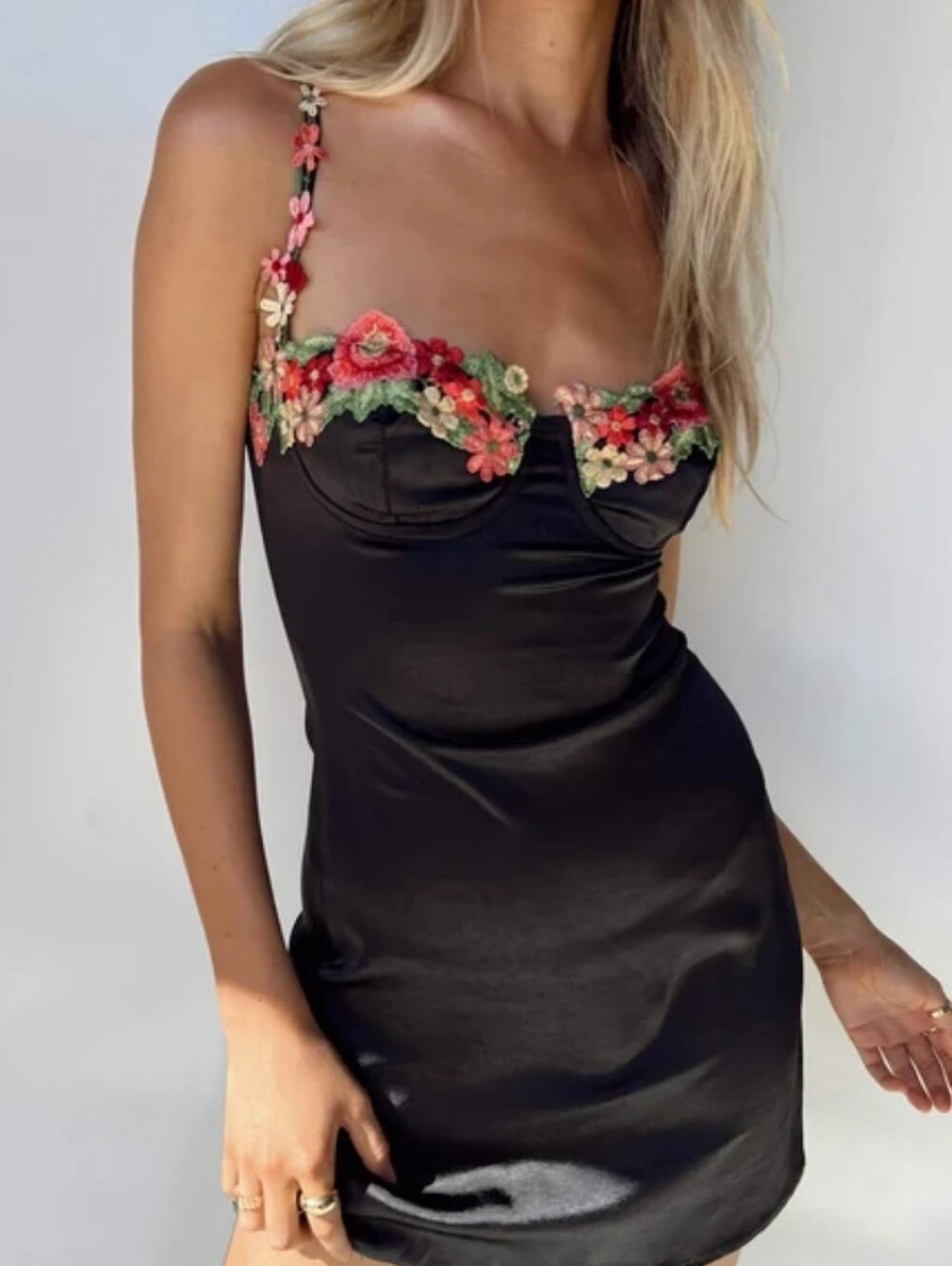 Hello Molly Black Floral Embroidered Bustier Mini Dress Size S NWT
